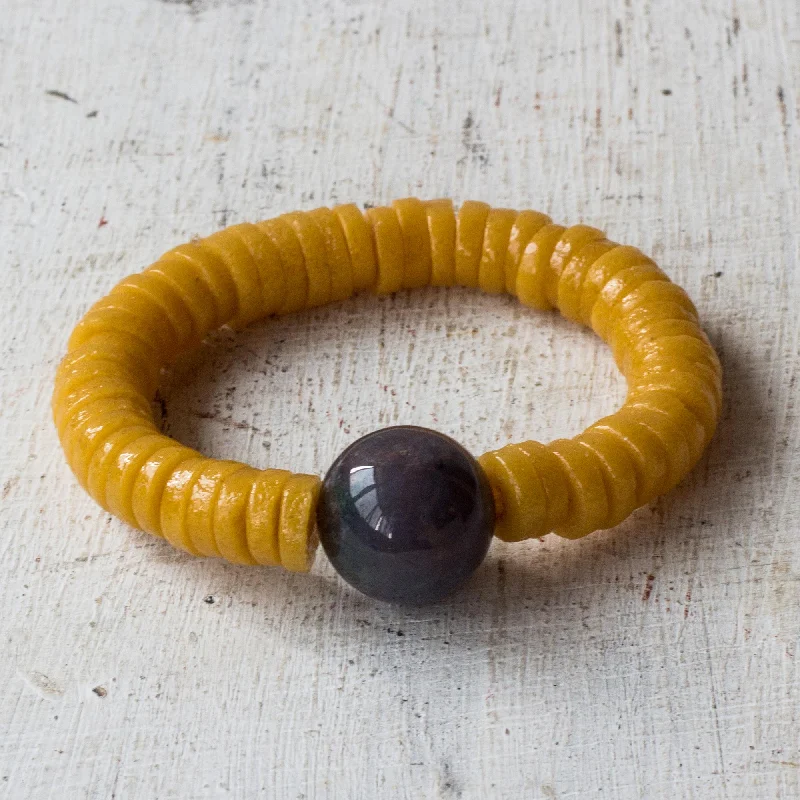 Custom-designed gemstone bracelets for casual wear-Adepa Orb Agate and Recycled Plastic Beaded Stretch Bracelet