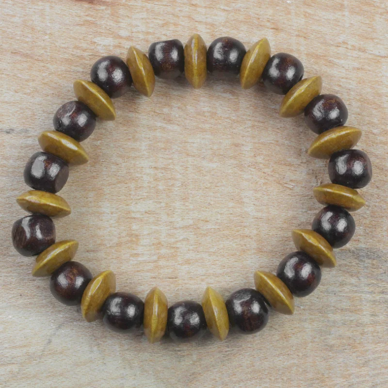 Elegant silver bracelets for energy healing-Adukrom Beauty Dark Brown Wood Beaded Stretch Bracelet from Ghana