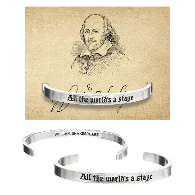 Unique silver tennis bracelets with custom designs-All The World's A Stage Shakespeare Quotable Cuff Bracelet