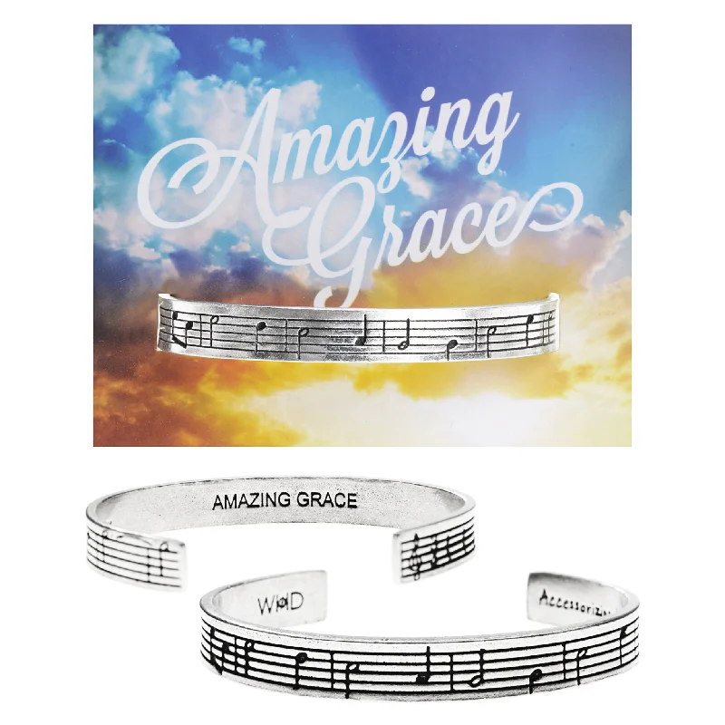 Trendy gold-plated bangle bracelets for layering-Amazing Grace Hymn Quotable Cuff Bracelet