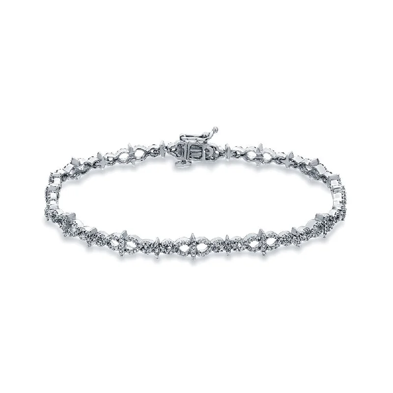 Handcrafted crystal charm bracelets for layering-Auriya 1 carat TW Modern Pave Diamond Link Bracelet 14k White Gold - 7-inch