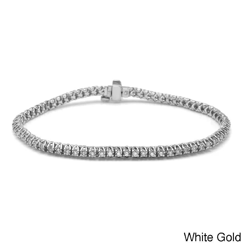 Custom gemstone charm bracelets for women-Auriya 1 carat TW Round Diamond Tennis Bracelet 14k Gold - 7-inch