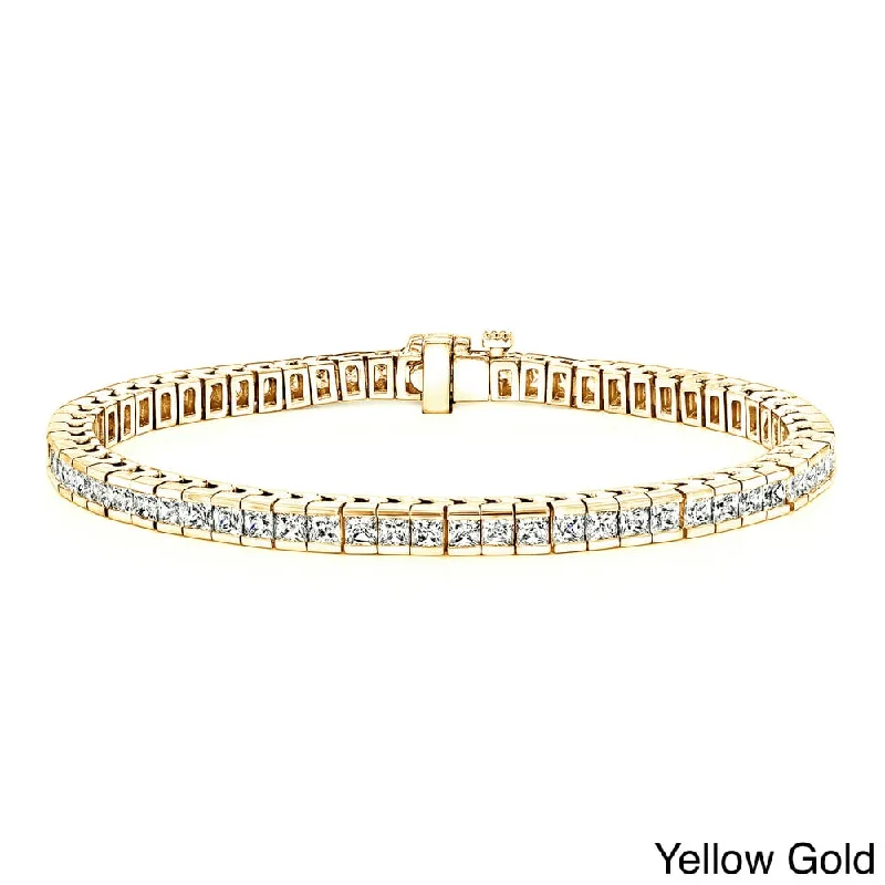 Trendy stackable charm bracelets for men-Auriya 14k Gold 3 to 14ct TDW Princess-Cut Channel-Set Diamond Tennis Bracelet