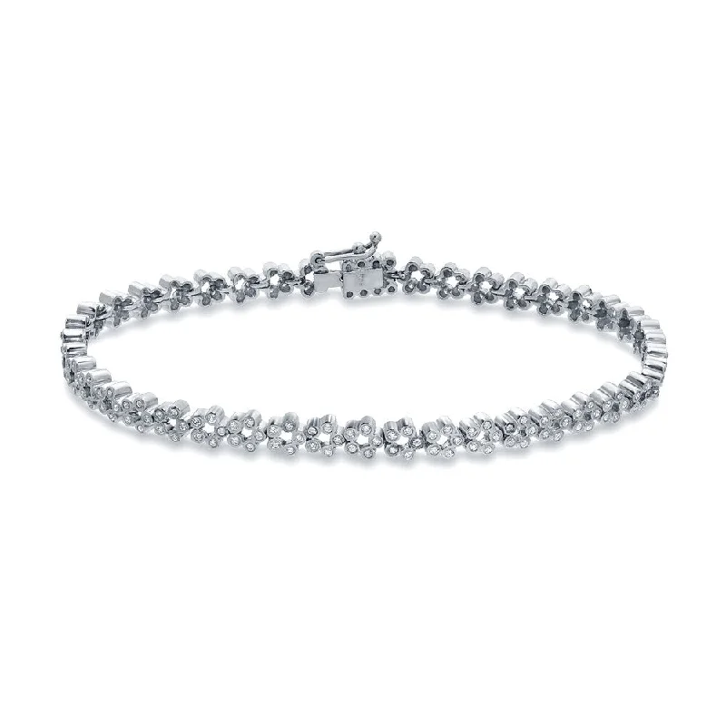 Simple leather bangle bracelets with silver accents-Auriya 14k White Gold 1ct TDW Round Diamond Flower Tennis Bracelet