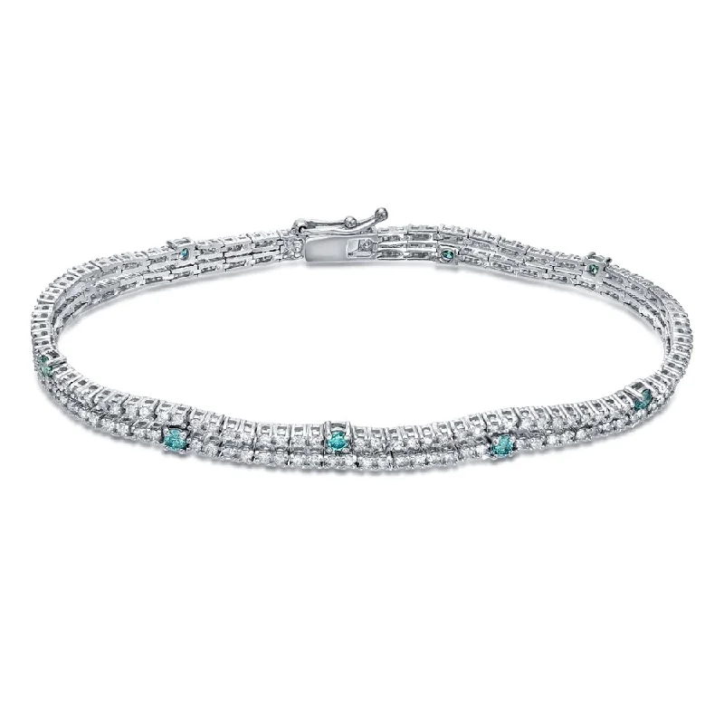 Trendy beaded bracelets with custom initials-Auriya 14k White Gold 3ct TDW Blue and White Diamond Tennis Bracelet