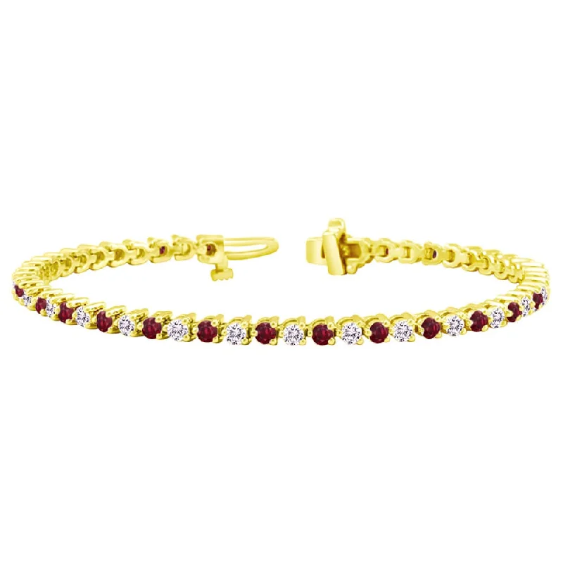 Elegant adjustable silver bracelets for stacking-Auriya 2 1/2ct Red Ruby and 2 1/2ct TW 3-Prong Diamond Tennis Bracelet 14k Gold