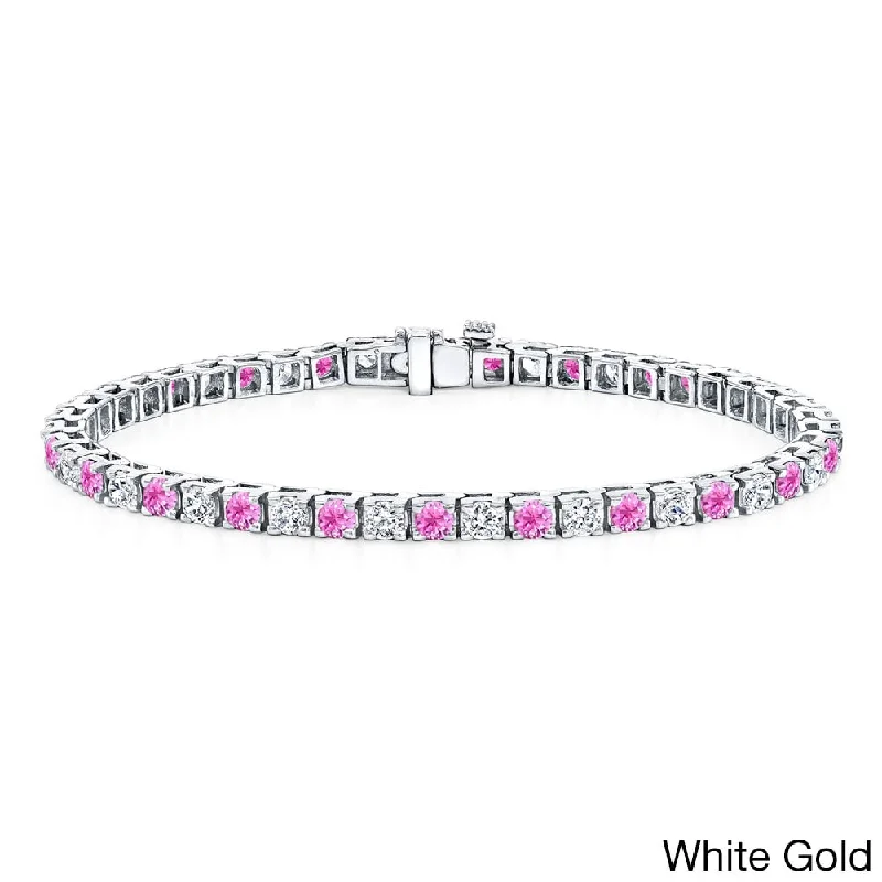 Simple custom-designed silver charm bangles-Auriya 2 1/2ct Round Pink Sapphire and 2 1/2ctw Diamond Tennis Bracelet 14k Gold