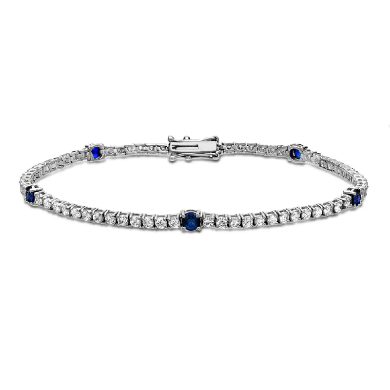 Custom leather charm bracelets for teens-Auriya 2 1/4ct TW Blue Sapphire and Diamond Tennis Bracelet 14k Gold