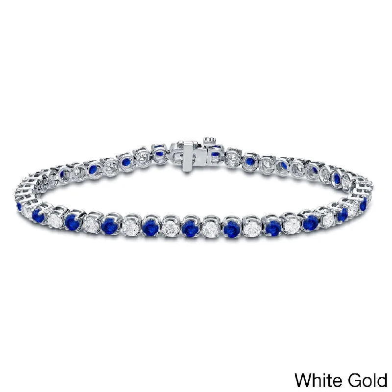 Personalized custom bracelets with gemstones for men-Auriya 3 1/2ct Blue Sapphire and 3 1/2cttw Diamond Tennis Bracelet 14k Gold