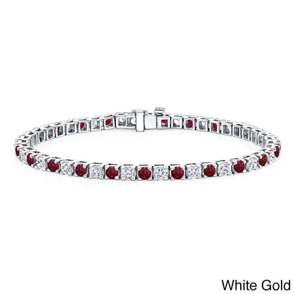 Handcrafted silver cuff bracelets for stacking-Auriya 3 1/2ct Round Red Ruby and 3 1/2ctw Diamond Tennis Bracelet 14k Gold