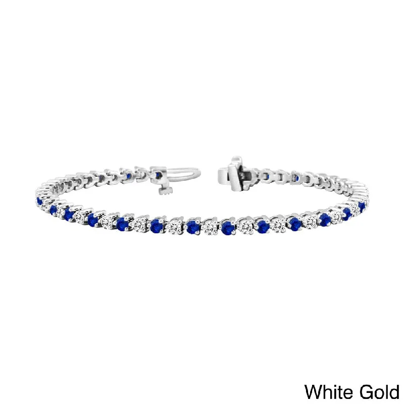 Custom photo charm bracelets with names-Auriya 5ct Blue Sapphire and 5ct TW 3-Prong Diamond Tennis Bracelet 14k Gold