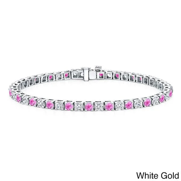 Elegant adjustable silver bracelets for stacking-Auriya 5ct Round Pink Sapphire and 5ctw Diamond Tennis Bracelet 14k Gold