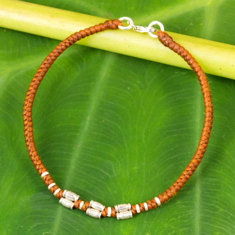 Handcrafted gemstone bracelets with silver charms-Bamboo Bracelet in Rust Sterling Silver Accent Wristband Bracelet from Thailand