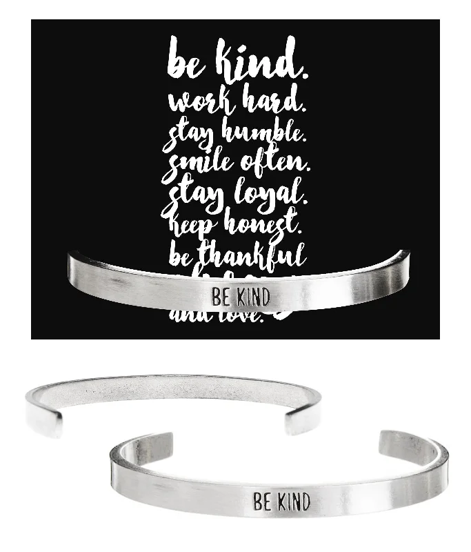 High-quality silver bangle bracelets with engraving-Be Kind Quotable Cuff Bracelet