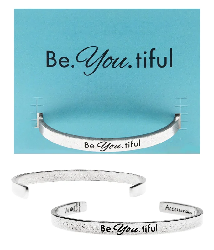 Simple silver bangle bracelets with gemstones-Be You tiful Quotable Cuff Bracelet