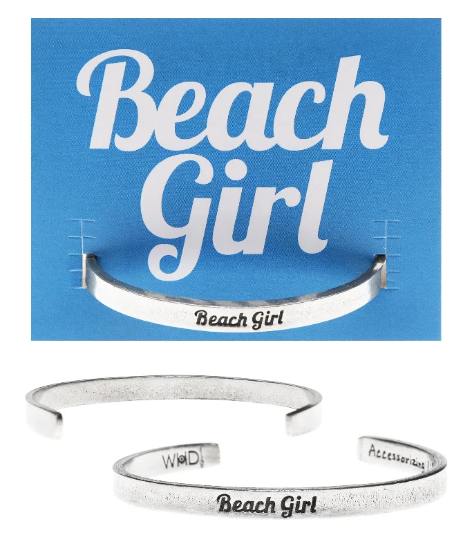 Adjustable silver bangle bracelets for women-Beach Girl Quotable Cuff Bracelet