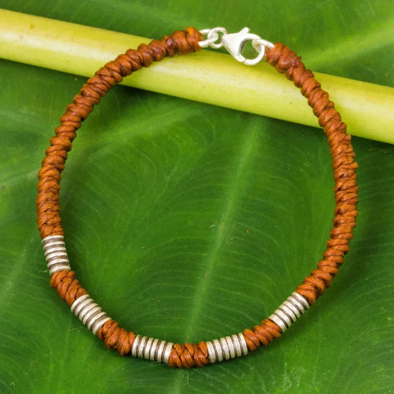 Handmade beaded charm bracelets for casual wear-Beautiful Jungle in Rust Handmade Wristband Braided Bracelet from Thai Artisan