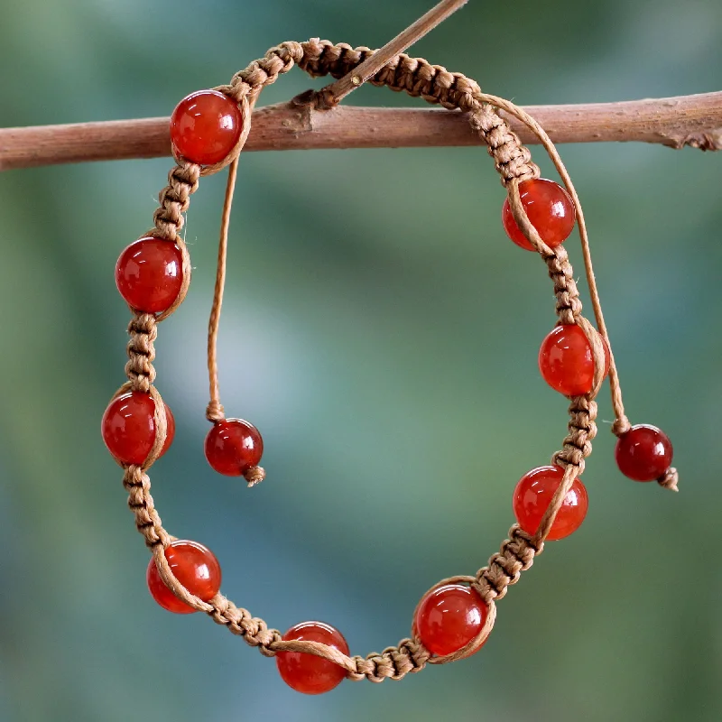 Unique gemstone bangles for special occasions-Blissful Energy Cotton and Carnelian Artisan Crafted Shambhala Bracelet