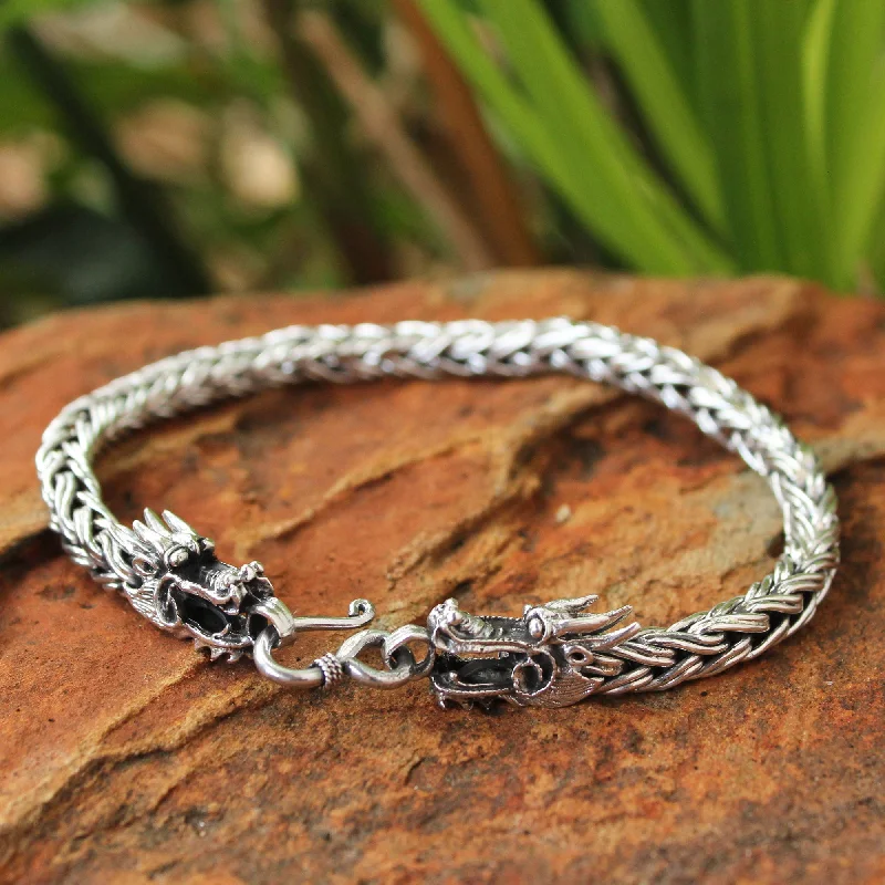 Personalized gemstone bracelets with initials-Brave Nagas Men's Sterling Silver Dragon Bracelet