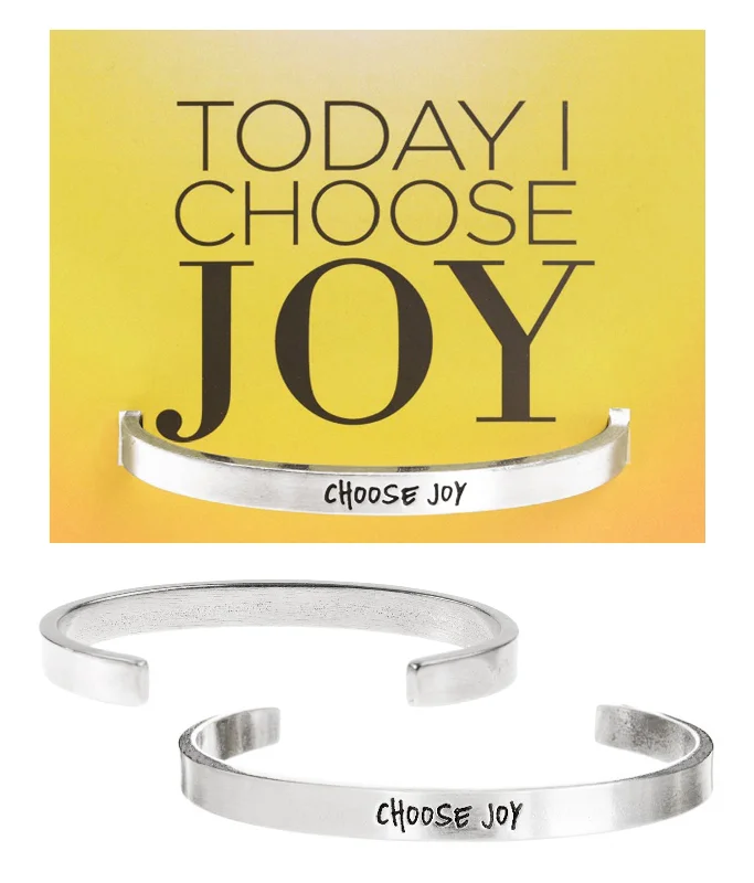 Custom-designed leather charm bracelets for women-Choose Joy Quotable Cuff Bracelet