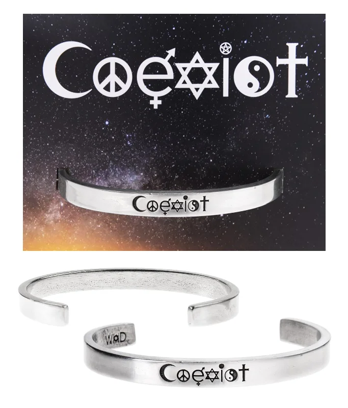 Adjustable leather bracelets with healing stones-Coexist Quotable Cuff Bracelet