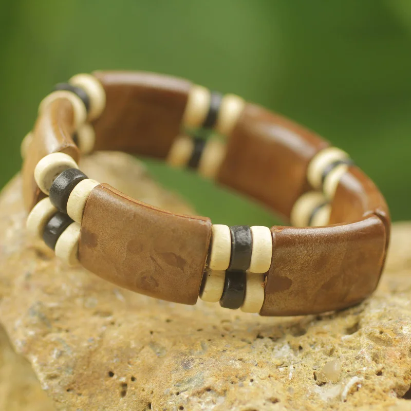 Custom photo engraved bracelets for special gifts-Coffee Connection Eco Friendly Wood and Recycled Bead Bracelet from Ghana