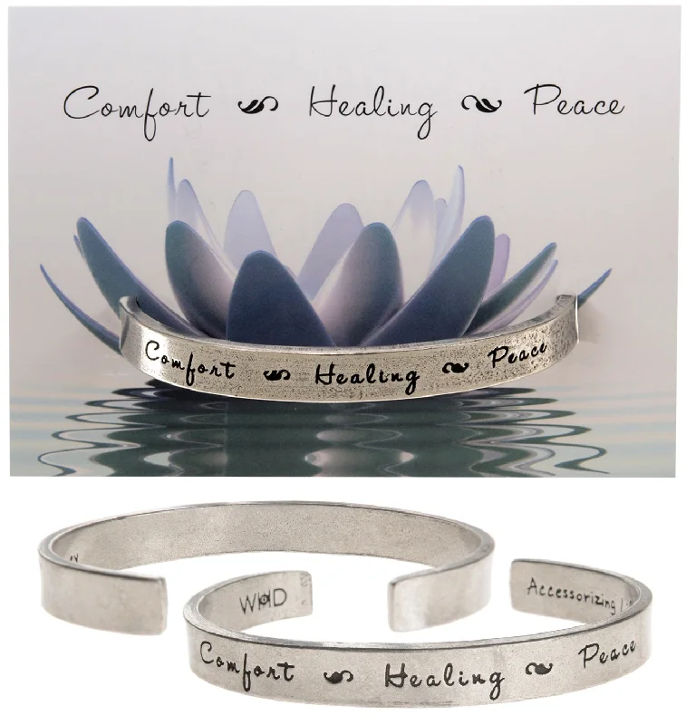 Trendy leather wrap-around bracelets for women-Comfort-Healing-Peace Quotable Cuff Bracelet