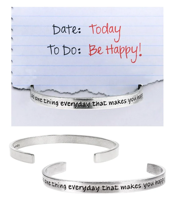 Custom-designed leather bracelets with beads-Do One Thing Everyday that Makes You Happy Quotable Cuff Bracelet