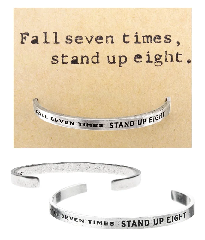 Custom beaded bracelets for layering with initials-Fall 7 Times, Stand Up 8 Quotable Cuff Bracelet