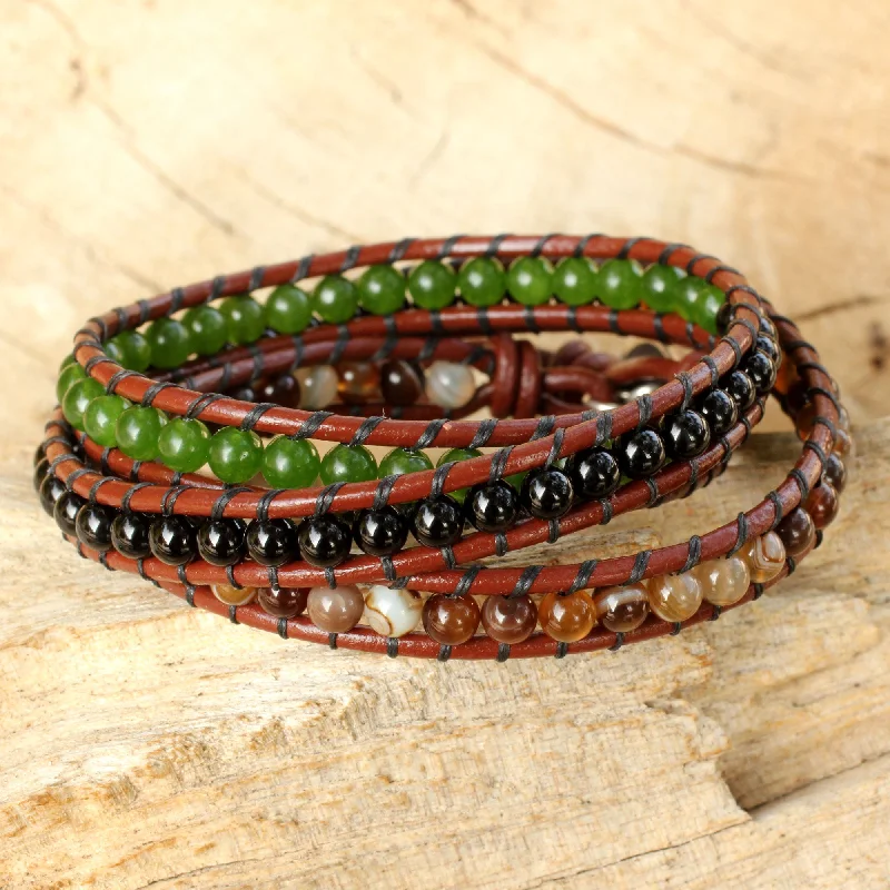 Custom-designed gemstone bracelets for wellness-Florid Contrasts Artisan Crafted Multi Gemstone Wrap Bracelet