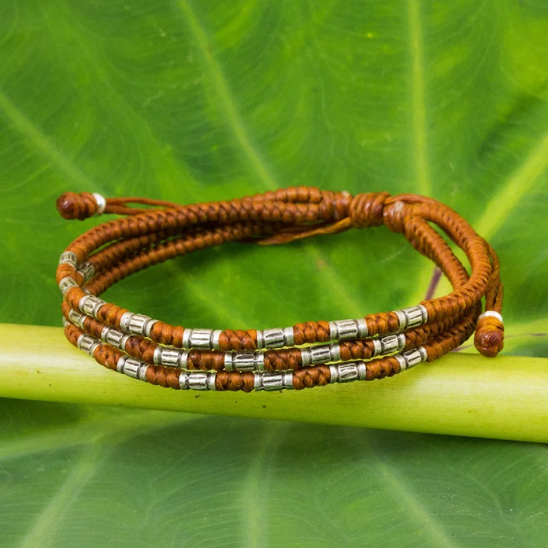 Handcrafted gemstone bracelets with custom charms-Forest Thicket in Rust 950 Silver Accent Wristband Braided Bracelet from Thailand