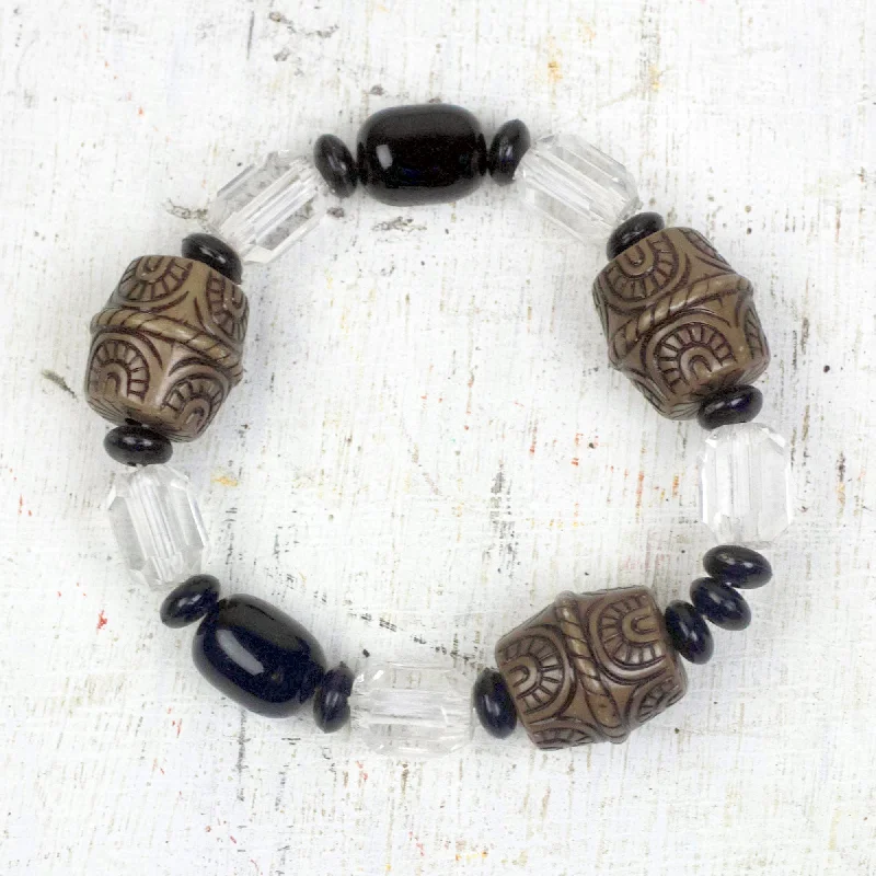 Personalized silver bracelets with engraved messages-Friend of Nature Recycled Plastic Beaded Stretch Bracelet from Ghana