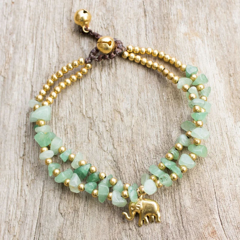 Adjustable wire bangle bracelets for casual wear-Green Elephant Green Quartz Beaded Elephant Charm Bracelet from Thailand