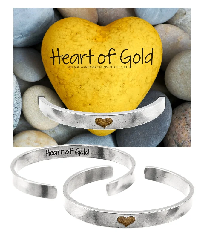 Adjustable gemstone bracelets for energy healing-Heart of Gold Narrow Cuff Bracelet