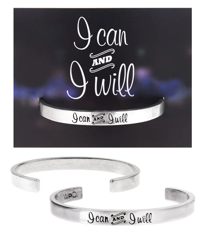 Personalized charm bracelets for special events-I Can and I Will Quotable Cuff Bracelet