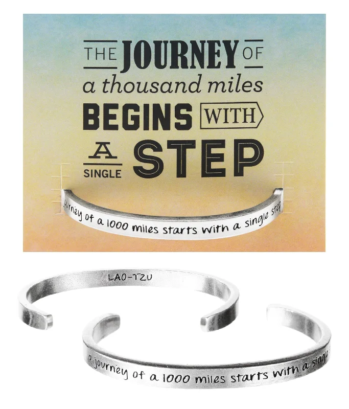 High-quality custom leather charm bracelets for stacking-Journey of a 1000 Miles Starts With a Single Step Quotable Cuff Bracelet