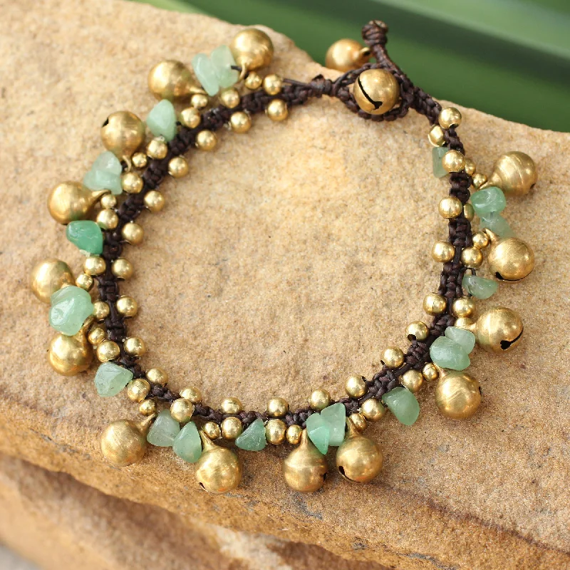 High-quality gemstone bracelets for layering-Joyous Bells Brass Beaded Aventurine Bracelet