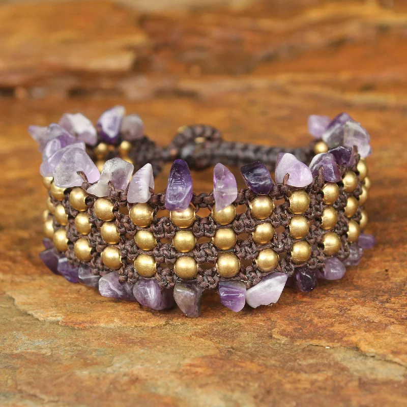 Custom gemstone bangle bracelets for stacking-Lanna Dazzle Hand Crafted Beaded Amethyst Bracelet