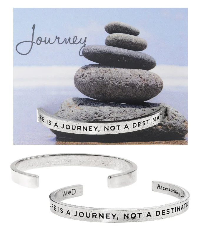 Personalized silver charm bracelets for daily wear-Life Is A Journey, Not a Destination Quotable Cuff Bracelet