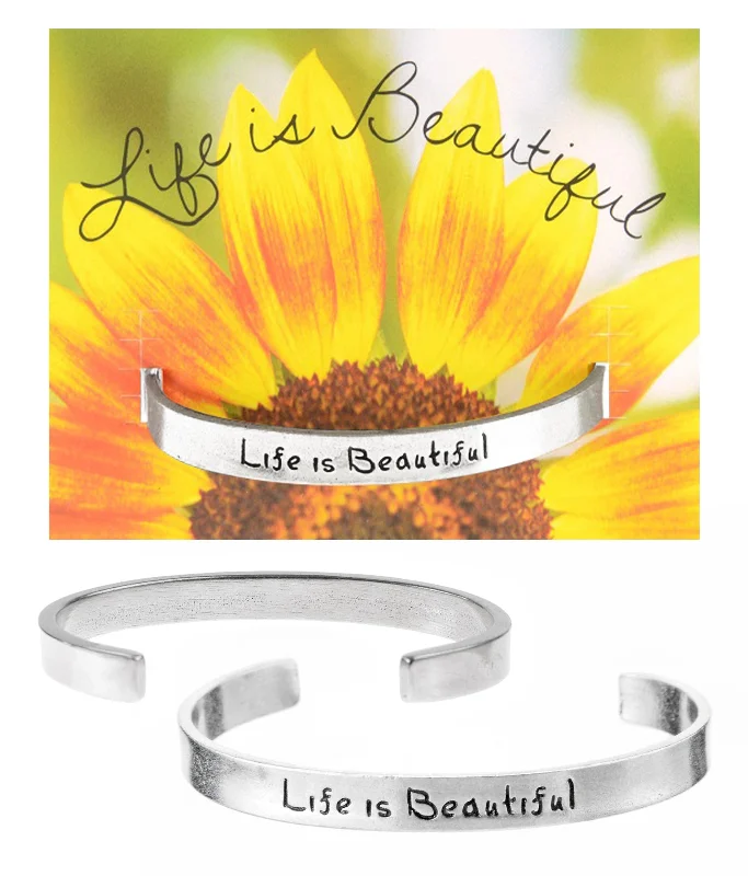 Trendy stackable charm bracelets for men-Life Is Beautiful Quotable Cuff Bracelet