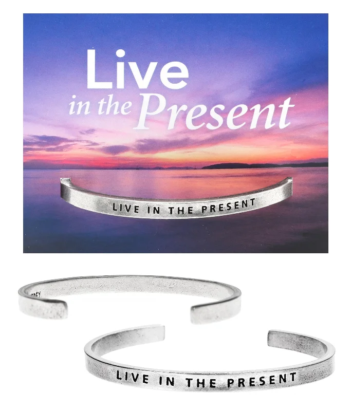 Simple crystal charm bracelets for layering-Live In The Present Quotable Cuff Bracelet