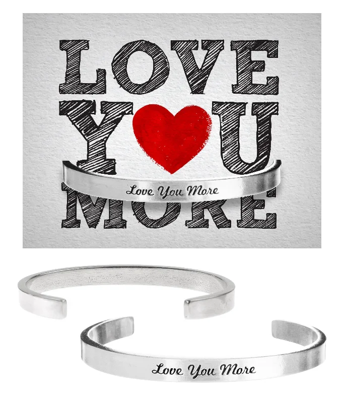 Custom silver wrap-around bracelets with engraving-Love You More Quotable Cuff Bracelet