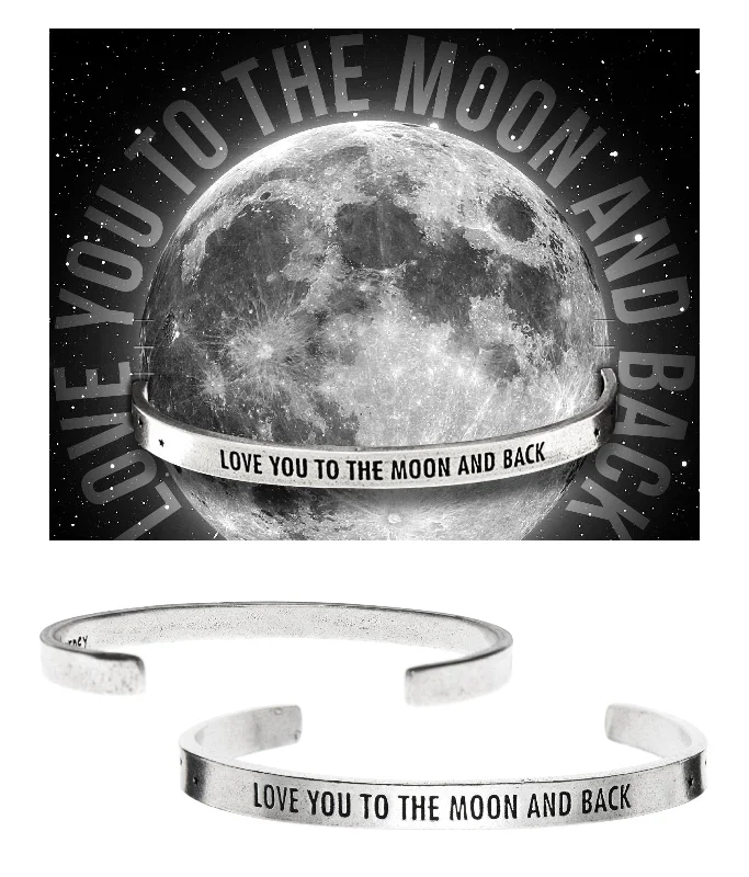 Trendy beaded bracelets with custom initials-Love You to the Moon and Back Quotable Cuff Bracelet