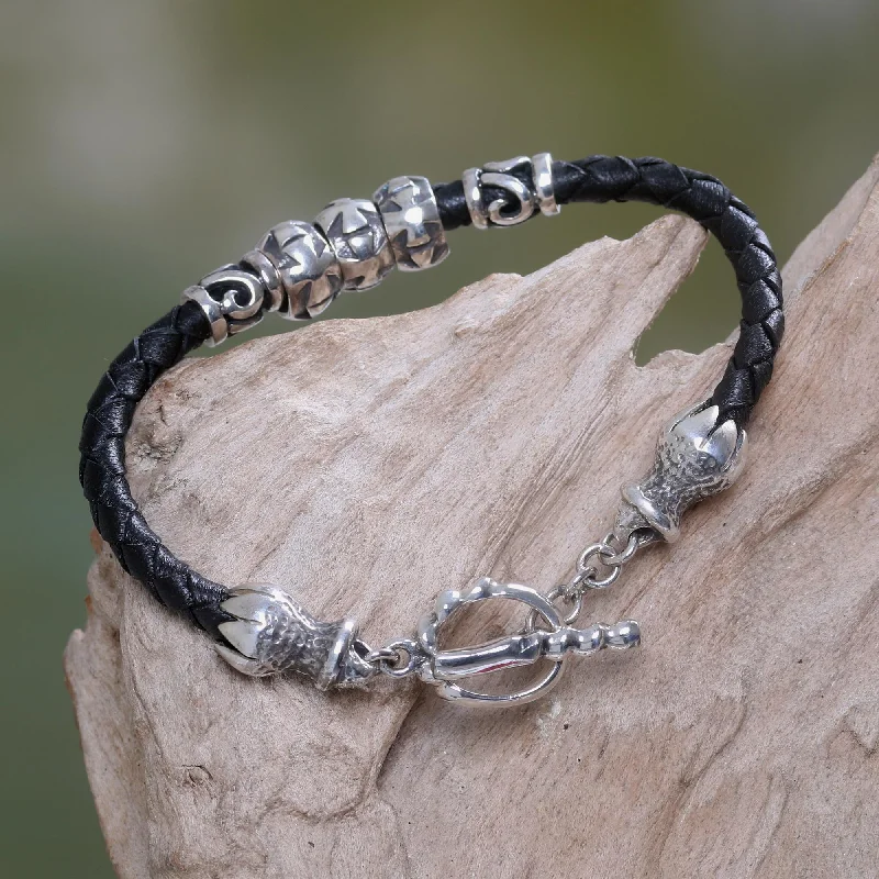 Adjustable leather bangles with custom charms-Maltese Cross Leather and Sterling Silver Bracelet