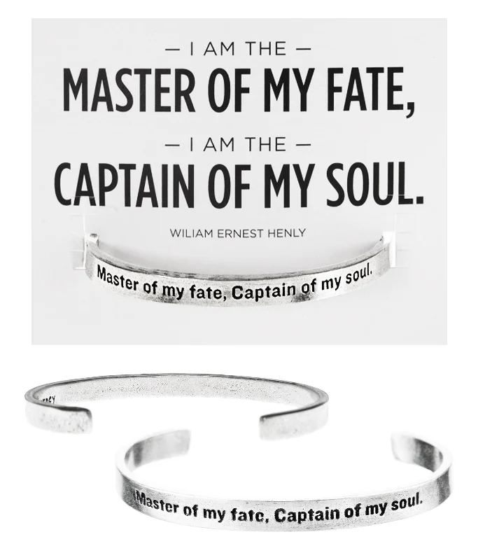 Simple custom-designed leather bracelets for casual wear-Master Of My Fate, Captain of my Soul Quotable Cuff Bracelet