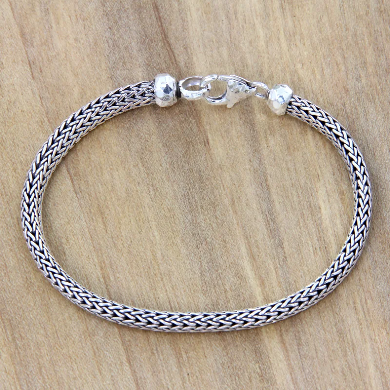 Elegant gemstone bangle bracelets for gifts-Naga Champion Sterling Silver Chain Bracelet Fair Trade Bali Jewelry