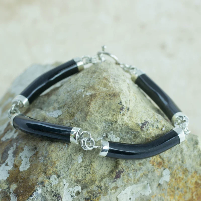 Elegant silver bracelets for energy healing-Natural Connection Artisan Crafted Black Jade and Sterling Silver Bracelet