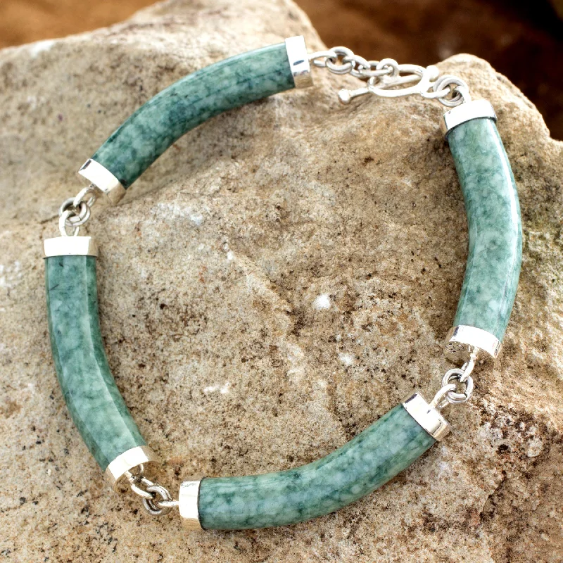 Adjustable gemstone bangle bracelets for daily wear-Natural Connection Artisan Crafted Green Jade Link Bracelet