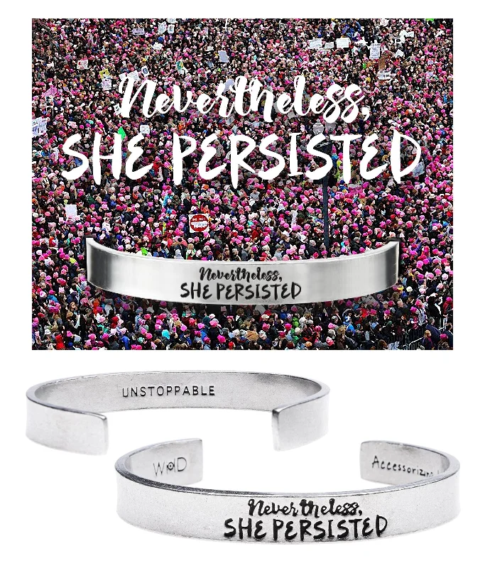 Custom leather charm bracelets for teens-Nevertheless, She Persisted Quotable Cuff Bracelet - Elizabeth Warren