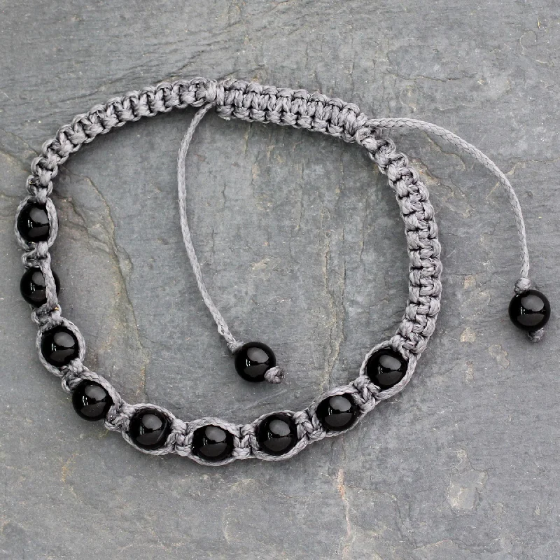 High-quality custom silver charm bracelets for gifts-Quiet Dark Onyx Shambhala-style bracelet